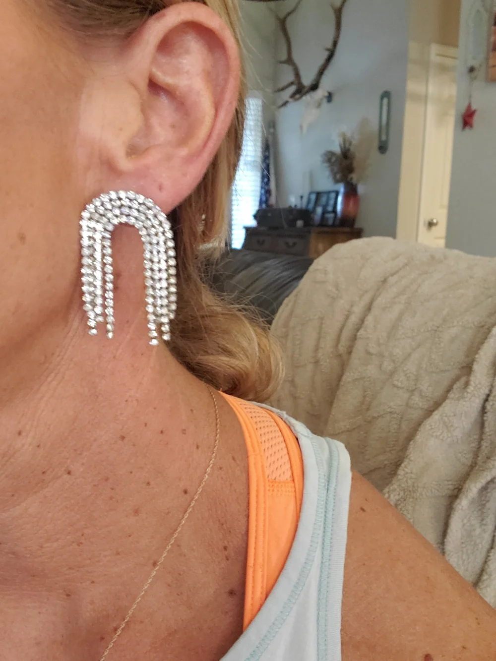 Beaded & Rhinestone Statement Earring Set Turquoise, Silver, Multicolor Set Of 5